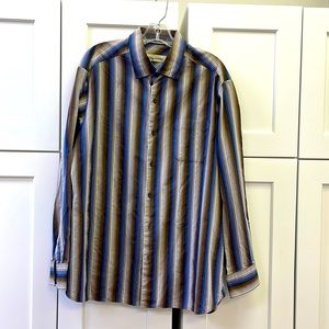 TOMMY BAHAMA MENS LONG SLEEVE SHIRT SIZE L 88% COTTON 12% SILK MULTI HUED STRIPE